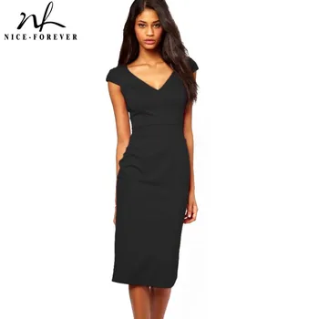 

Nice-forever Summer Chic Sexy V neckline Elegant vestidos Bodycon Sheath Party Women Pencil Dress G284