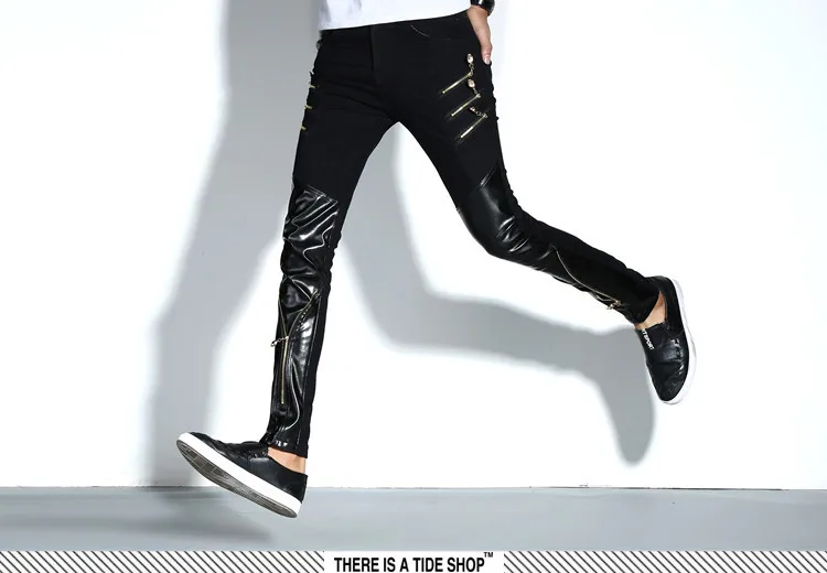 AliExpress Wish. Ebay. Amazon for Summer New Style Men Tight PU Leather Pants Slim Fit Locomotive Pants
