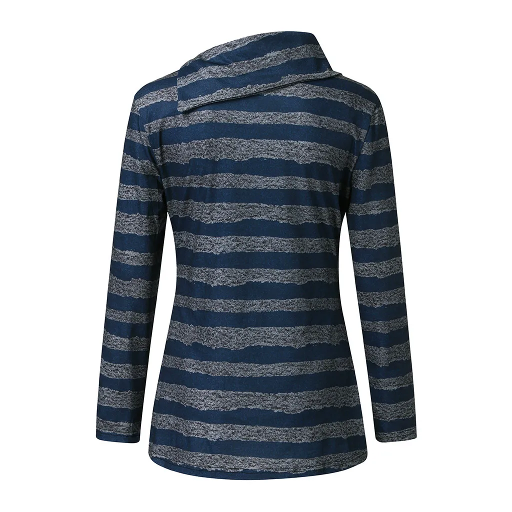 Женские топы для беременных и кормящих мам с высоким воротником и длинным рукавом в полоску, Осенние Топы для мам, кормящих грудью, для беременных Повседневный зимний топ