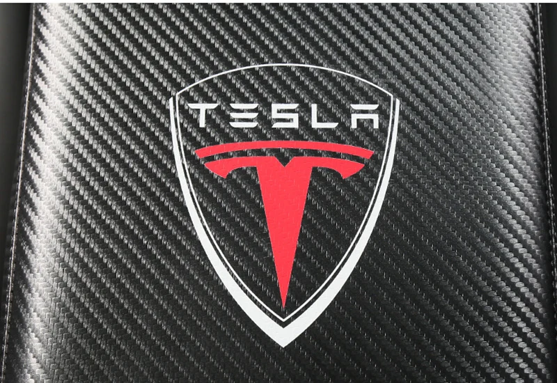 carbon logo 2 Углеродное волокно Натуральная кожа Автомобильный подлокотник коробка коврики крышка ручная Подушка для Tesla модель 3 автомобильные аксессуары - Название цвета: carbon logo 2