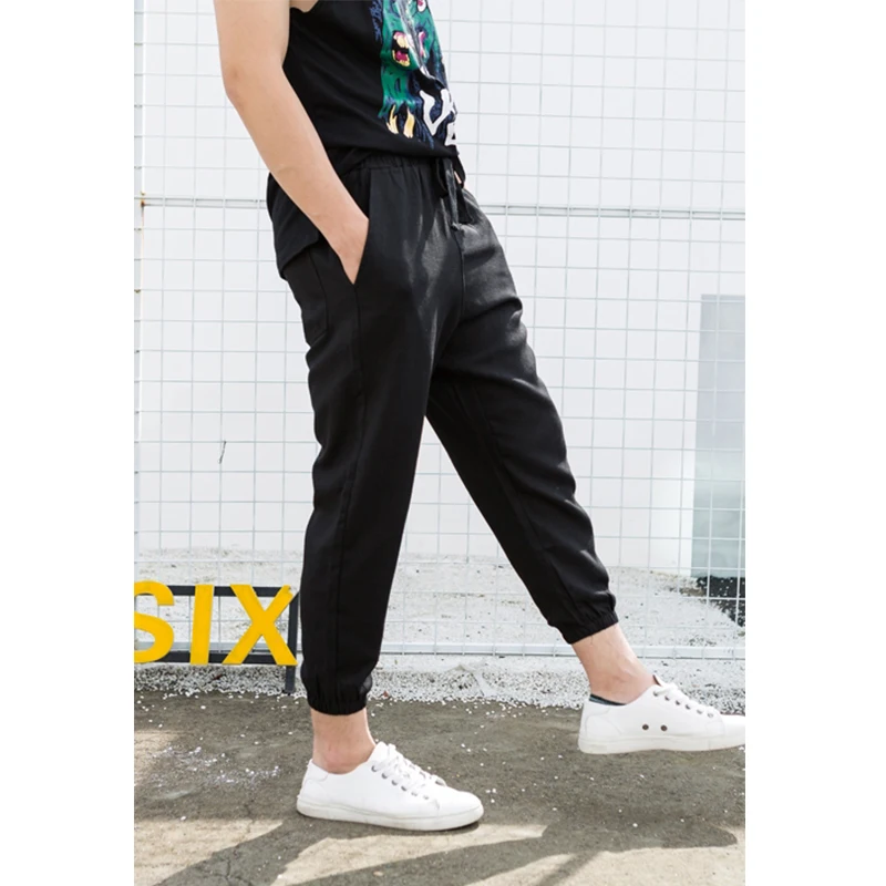 Брюки мужские из хлопка и льна тонкие приталенные штаны в стиле хип хоп с узким