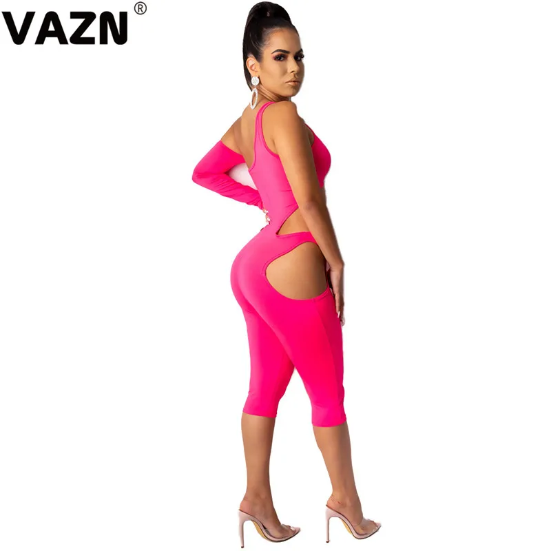 VAZN YY5130 новые необычные Сексуальные Клубные открытые модные однотонные обтягивающие женские комбинезоны длиной до середины икры с рукавом на бретелях