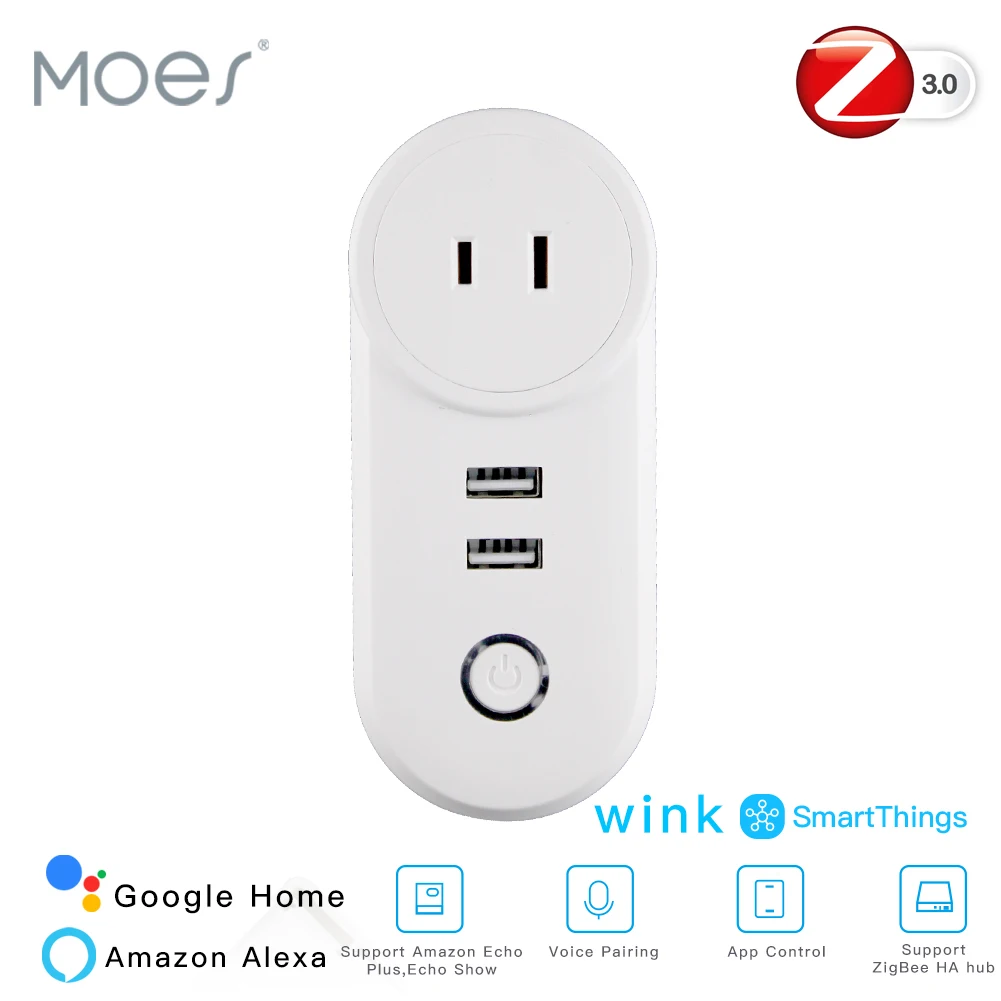JP ZigBee3.0 двойной USB беспроводной разъем SmartThings приложение дистанционное управление эхо плюс Голосовое управление работа с Alexa Google Home