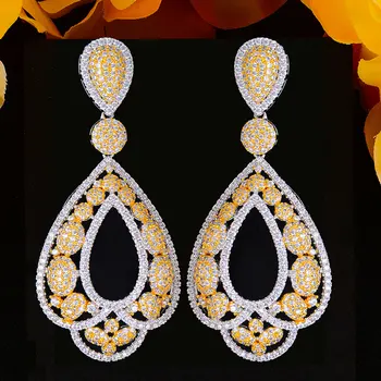 

Women Wedding Bridal Noble Luxury African Waterdrop Dangle Pendant Earrings Daily Party Jewelry 2020 High Quality Cubic Zirconia