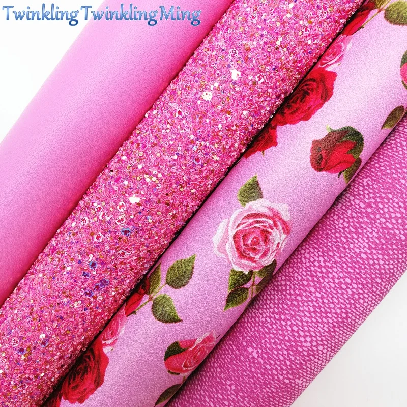 PINK Glitter Fabirc Rose Faux Leather Fabric Denim Synthetic Sheets For Bow A4 21x29CM Twinkling Ming XM662 | Дом и сад