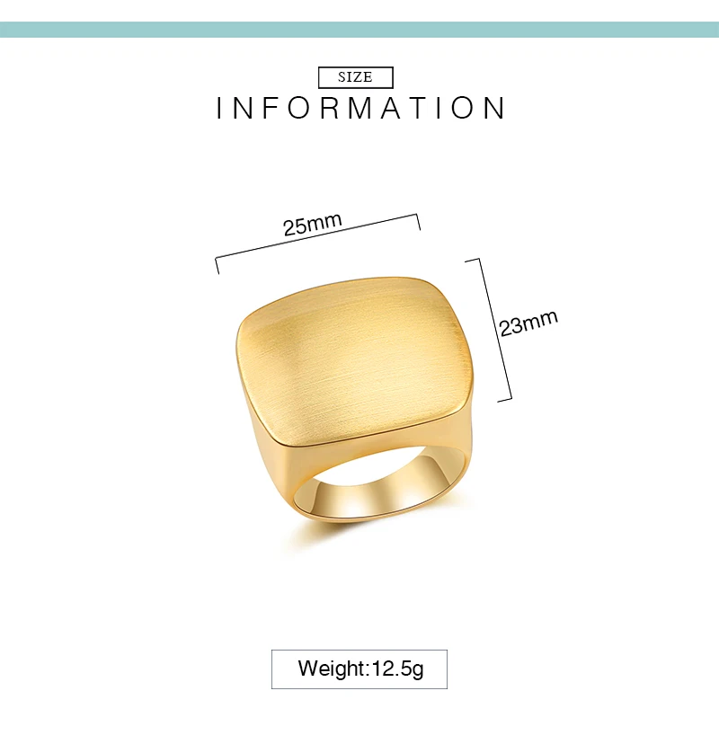 Nandudu Punk Style Copper Brushed Brass Rings Fashion Jewelry Square Shape Yellow& White Gold Color Men Women Unisex Ring Gift