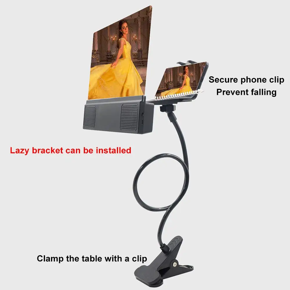 

12inch 3D HD Screen Magnifier Cell Phone High Definition Projection Bracket Adjustable Flexible All Angles Tablet Holder