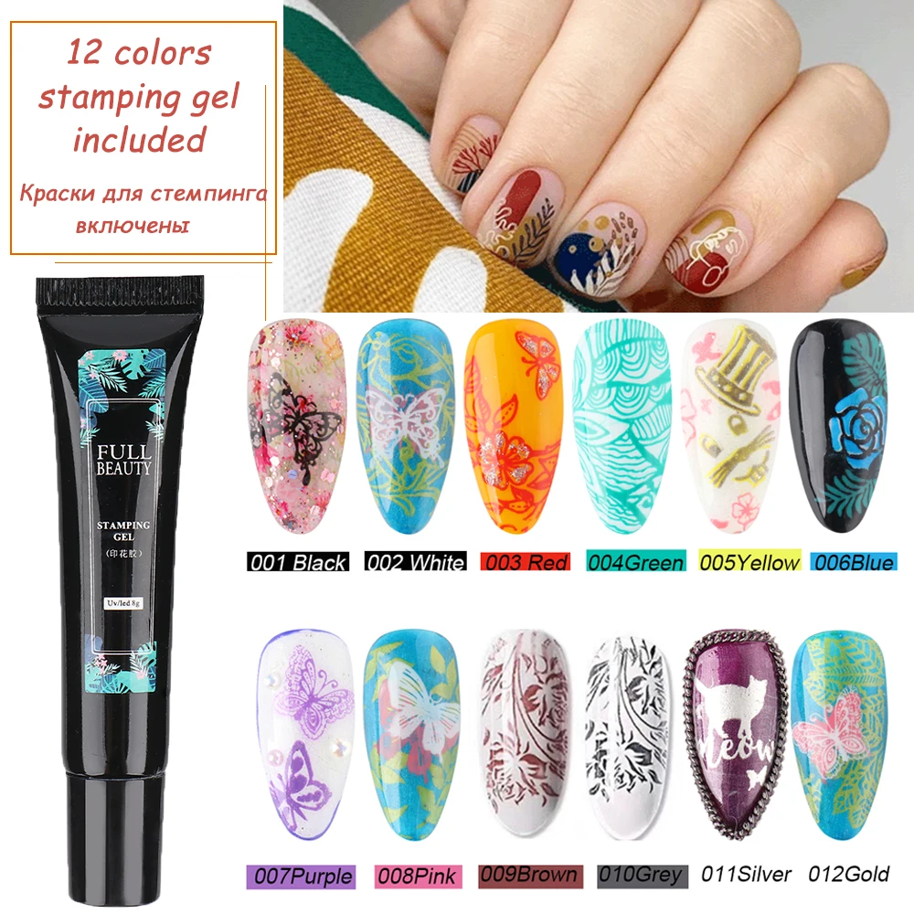 Stamping Plates Kit Hearts Nail Art Templates Dots Butterflies Stencils Stamping Paint Neon Nail Gel Varnishes Design CHFB01-06 2