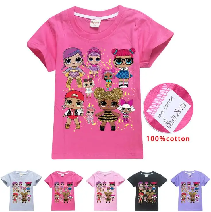 

Girls New Summer Lol T-Shirt 100% Cotton Tees Short Sleeve Cartoon Tops Kids Toddler Birthday Party Lol Cute Doll Clothes