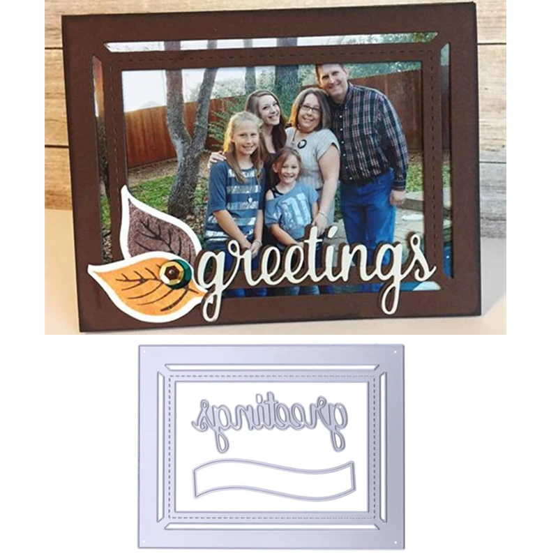 

Metal Cutting Dies Exquisite Rectangular Photo Frame Greetings Word For DIY Scrapbooking Album Cards Crafts Embossing Dies New