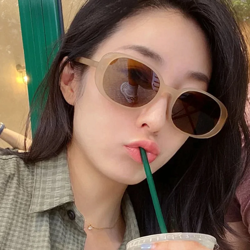 SPH 0 -0.5 -0.75 To -6.0 Women Oval Prescription Sunglasses Polarized Anti-Glare Tea Lens Minus Degree Nearsighted Spectacles