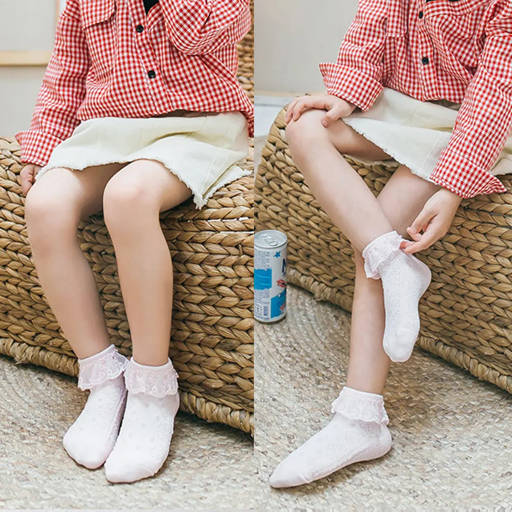 Модные детские носки для девочек 0-5 лет, хлопковые кружевные Дышащие носки-пачки, короткие носки с оборками, От 0 до 3 лет