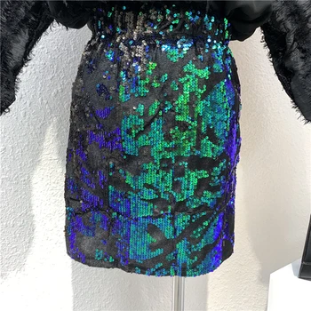 

2020 Spring New High-Waist Sequins Skirt Wmens Bling Sequined Mini Skirt Female Elastic Waist Package Hip A- Line Sexy Skirts