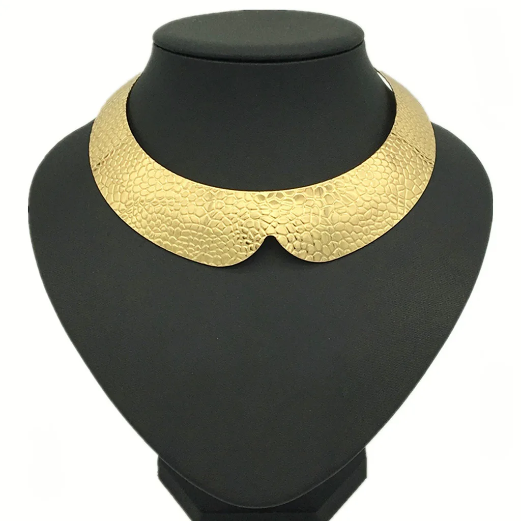 

Xz8418 Europe And America Fashion Exaggeration Metal Embossed Neck Ring Punk Textured Women's Choker Necklace