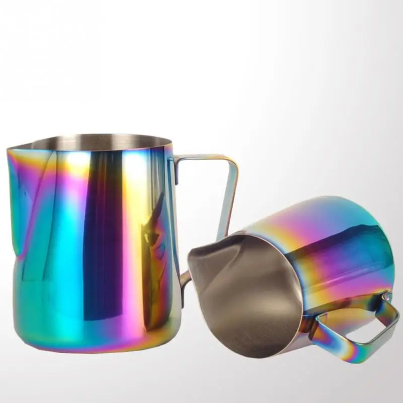 600MLStainless Сталь Цвет выдвижная ручка для шкафа цветок с танком стакан молока чашка, кофейная чашка Кофе машина Радуга Кофе кувшин молочный