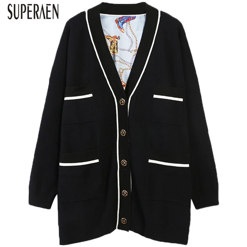 SuperAen Европейская мода женский свитер пальто осень и зима Дикий Повседневный женксие кофты цветной однобортный вязаный Топ