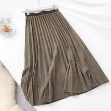Шерхуре сияющая Осенняя Высокая талия трапециевидная плиссированная длинная юбка высокого качества Женская Зимняя Теплая юбка Faldas Jupe Femme Saia