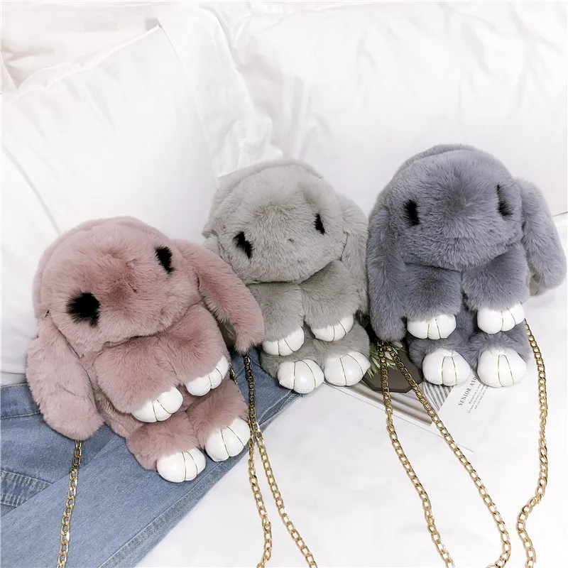 

One Piece Stuffed Animal Soft Plush Bunny Toys Cute Rabbit Dolls Pompom Backpacks Crossbody Bags Girls and Women Bags