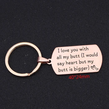 

I Love You With All My Butt Hand Stamped Keychain For Lover Couple Gift Stainless Steel Humorous Jewelry Love Tag