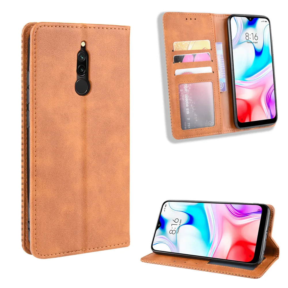 Магнитный винтажный кожаный чехол премиум-класса для Xiaomi Redmi 8 Redmi8 M1908C3IC, чехол с Откидывающейся Крышкой 6,22 дюймов, легкомысленный чехол с защитой от падения