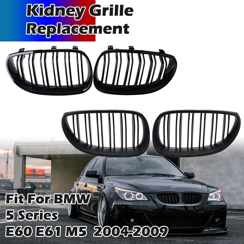 

Front Kidney Grille Dual Slat Racing Grill Performance Gloss Black Fit For BMW 5 Series E60 E61 M5 2003-2010 Car Accessories