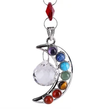 Puseky кристалл натуральный лунный камень Suncatcher хрустальный шар-Призма Half-Moon ручной работы Радужный шаровой маятник подвесной кулон