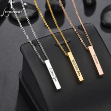 Letdiffery – collier de Bar personnalisé avec nom de Date gravé, chaîne carrée en acier inoxydable pour femmes et hommes, bijoux cadeaux