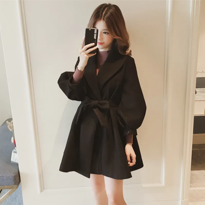 

[EWQ] 2020 Spring Autumn New Pattern Lapel Long Sleeve Solid Patchwork Adjustable Waist Casual Windbreaker Women AK11115