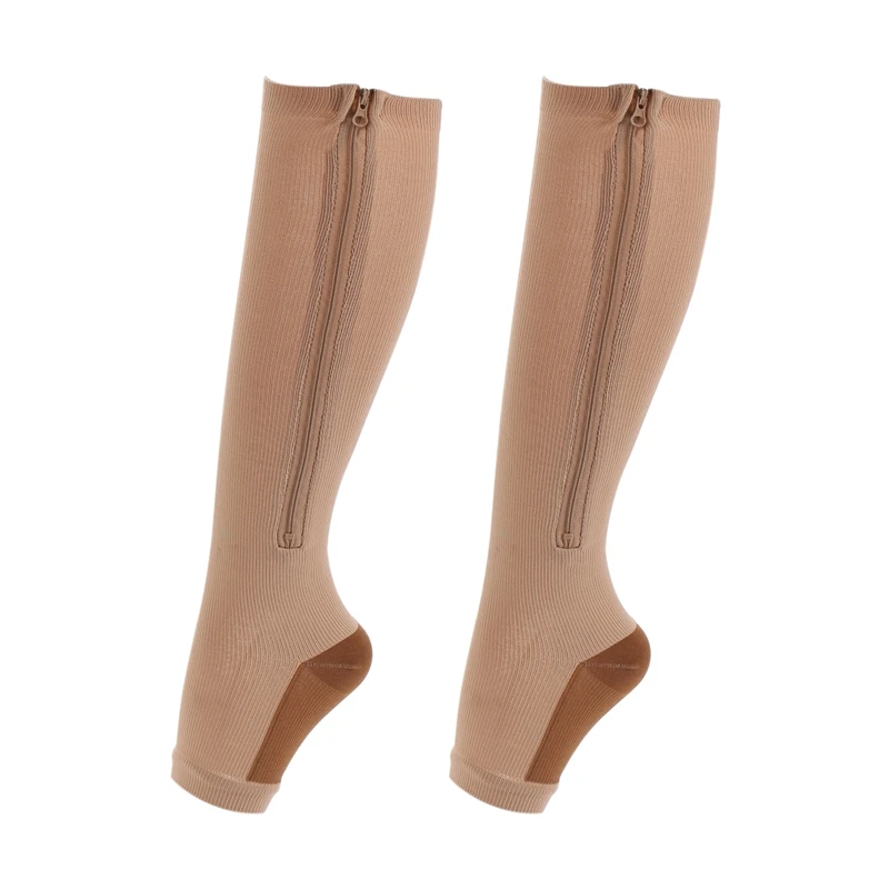 

High Quality Polyester Nylon Women Compression Socks Female Open Toe Thin Anti-Fatigue Stretchy Zipper Socks Running Sport Socks