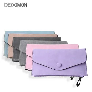 

Contracted Women's Wallet Ultra Thin Nubuck Leather Purse Portefeuille Femme Pure Color Letter Ladies Card Holders