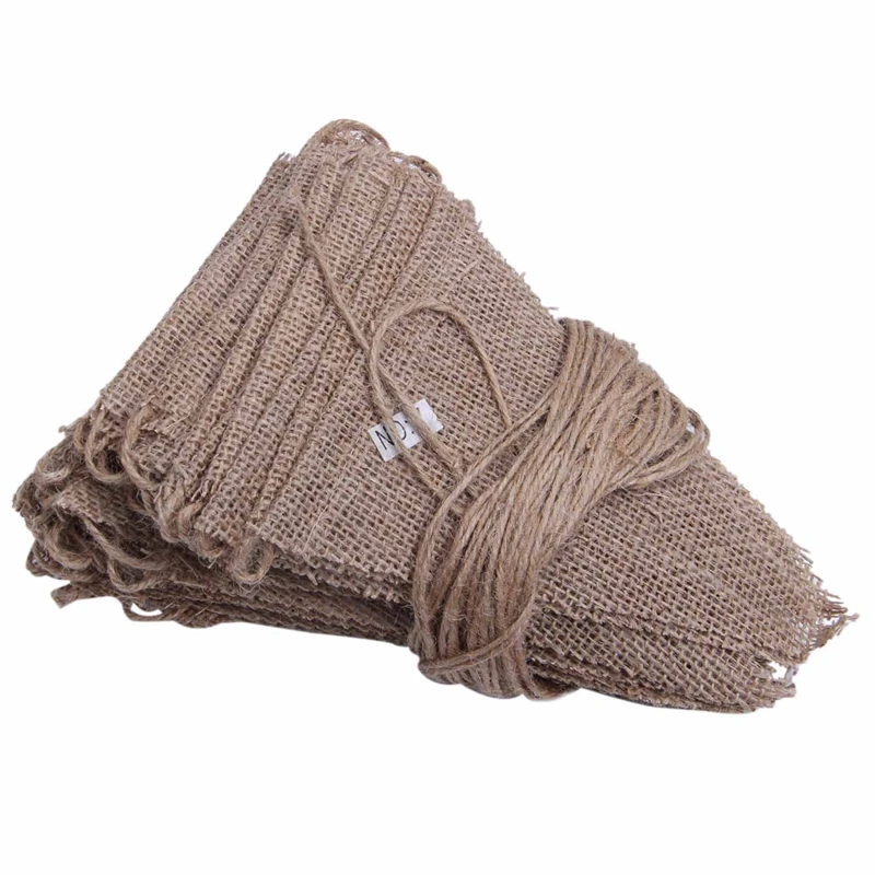 

10M 48 Flags Jute Rustic Hessian Burlap Bunting Banner Flag Party Wedding Decor