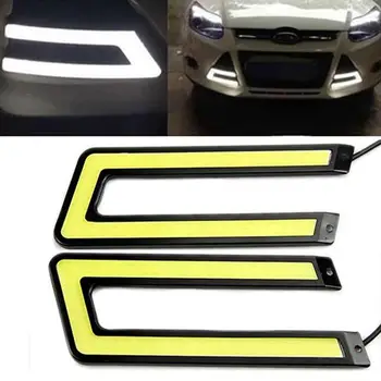 

2Pcs White COB 6000K LED Daytime Running Light DRL Headlight U Shape Fog Lamp