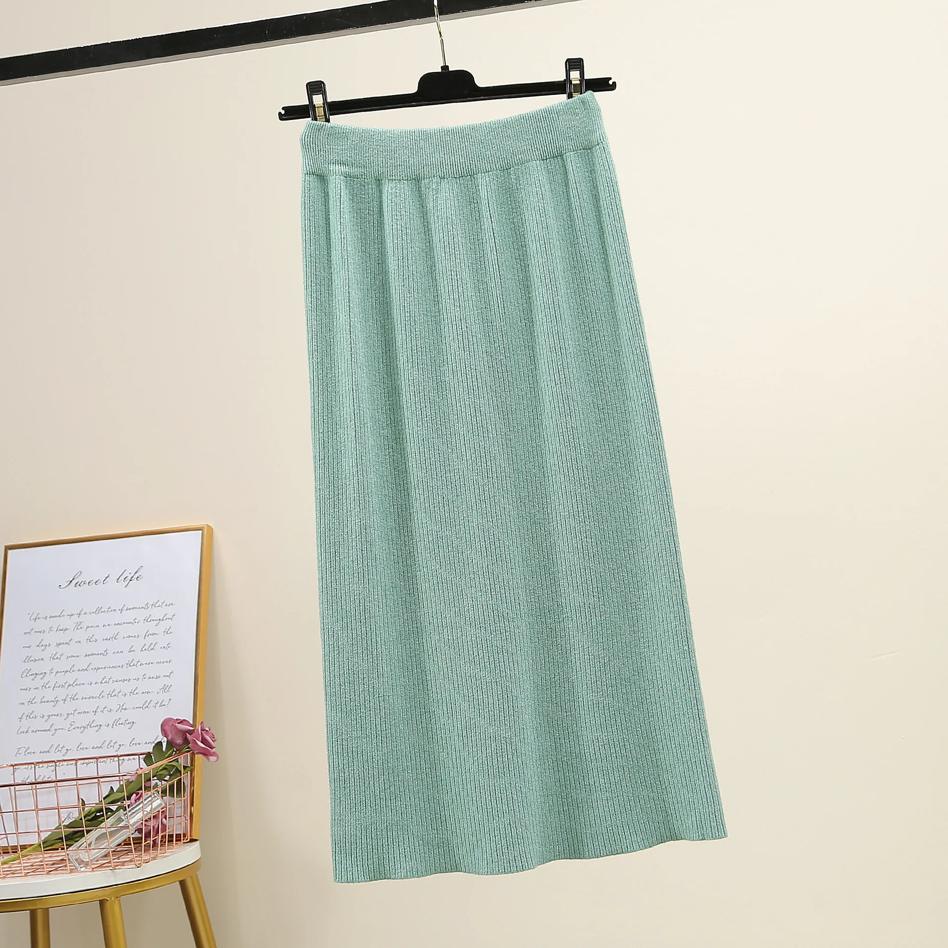 Весенне-осенняя Новая модная женская Однотонная юбка с высокой талией, Женская длинная эластичная трикотажная юбка, Женская Зимняя юбка-карандаш