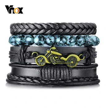 

Vnox Mix 4Pcs/Set Braided Wrap Leather Bracelets for Men Women Cool Motorcycle Beads Ethnic Tribal Wristbands Bracelet Rudder