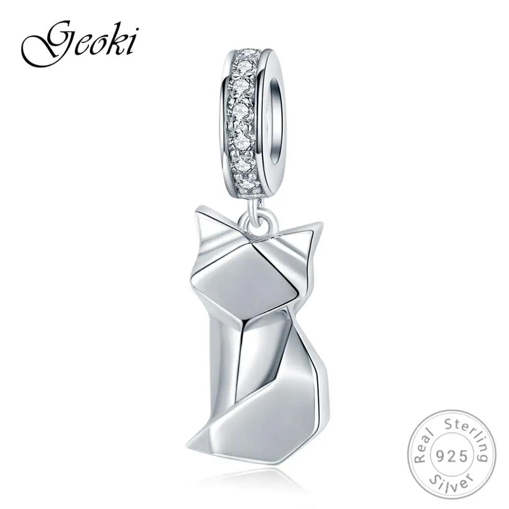 

Geoki 925 Sterling Silver Comics Fox Charms fit Pandora Bracelet S925 Sitting Down Animal Shaped Beads for Pendant Necklaces