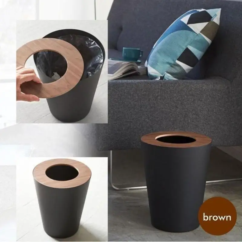 Матовая мусорная корзина в скандинавском стиле деревянная крышка мусорное ведро
