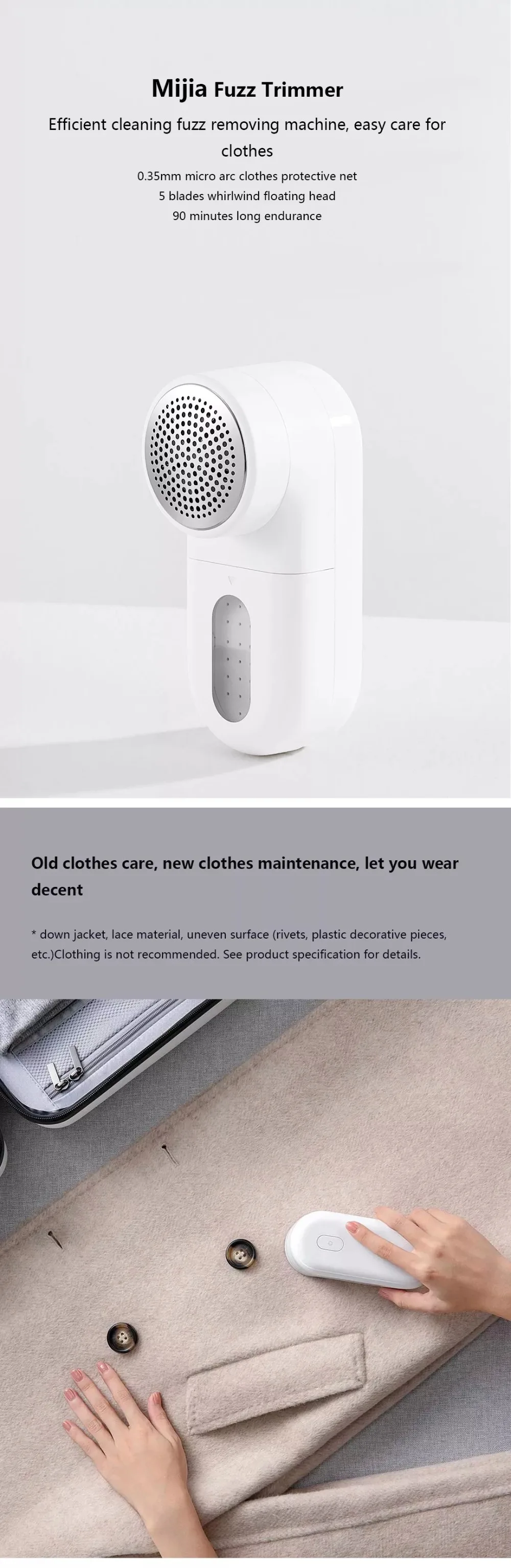 Original Xiaomi Mijia Portable Lint Remover Hair Ball Trimmer Sweater Remover 5 Leaf Cutter Head Motor Trimmer With Brush Inside (10)