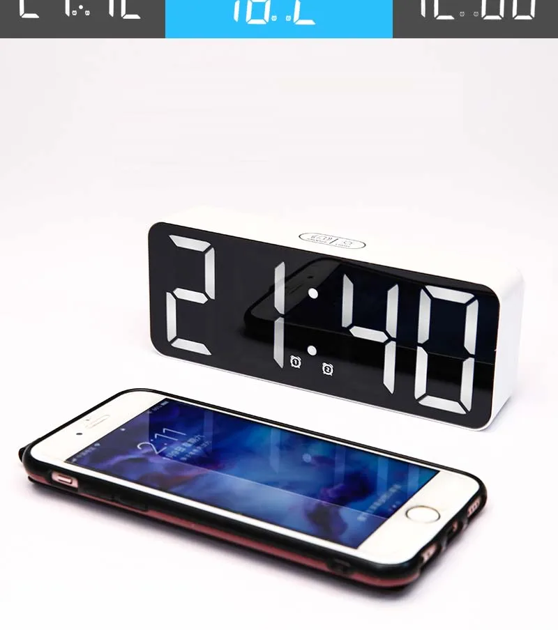 LED Digital Alarm Clock Temperature Date Display Desktop Mirror Clocks Home Table Decoration Electronic Clock