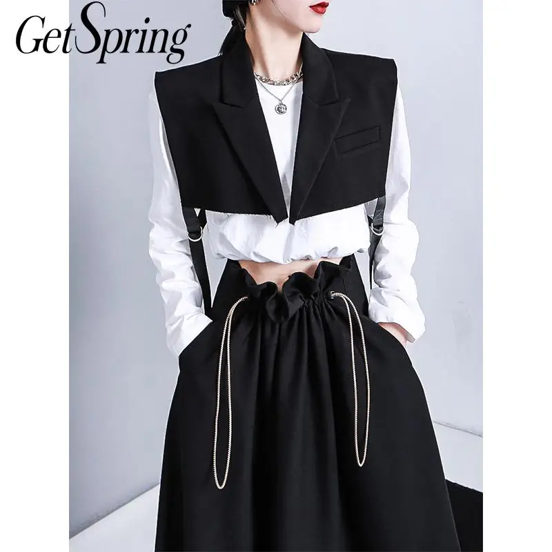 GetSpring женский жилет Ультра короткий куртки с высокой талией Блейзер Модные