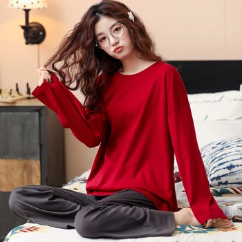 

Women Pajamas Set Simple Solid Color Nightwear Young Girl Sleepwear Pijama Mujer Long Sleeve Pyjamas Suit Female Clothing Set3XL