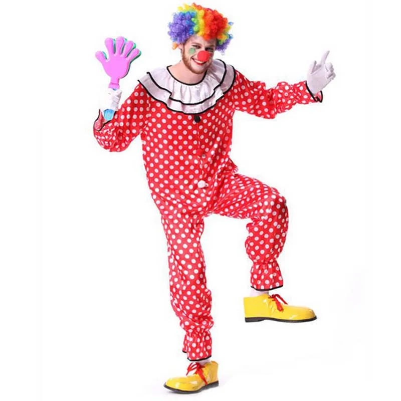 

Funny Men Holiday Circus Clown Costumes Cosplay Clothes Performance Wear Masquerade Carnival Party halloween costume Birthday