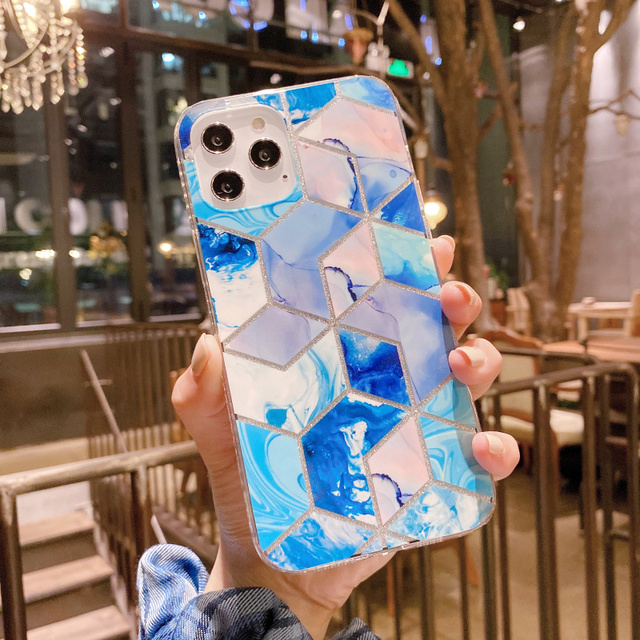 Luxury Rose Geometric Marble Soft Phone Case For Iphone 12 Mini 11 13 Pro XS MAX X XR SE 2020 7 8 Plus Shockproof Cover
