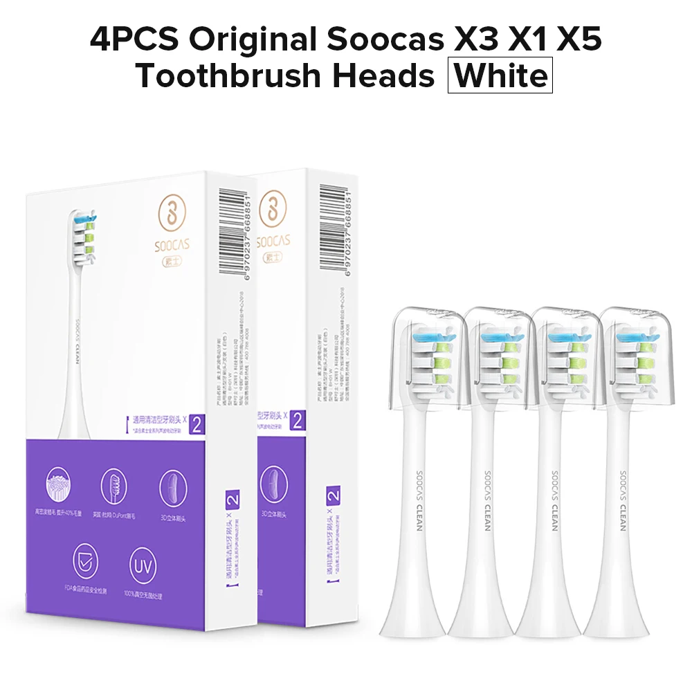 Xiaomi Soocas X3 X1 X5 So White EX3 звуковая электрическая зубная щетка головки оригинальные сменные головки для зубной щетки насадка для зубной щетки s 2 шт - Цвет: 4PCS X3 X1 X5 White