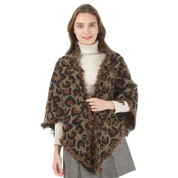 

Women Winter Pashmina Triangle Scarf Gradient Leopard Shawl Wrap Tassels Blanket NEW
