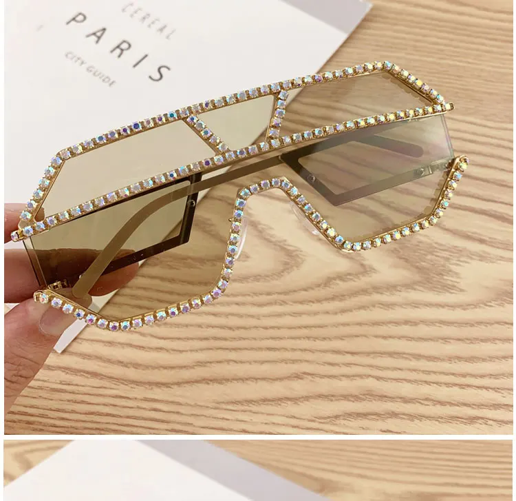 Oversize Square Sunglasses Women Fashion Luxury Rhinestone Sunglasses Big Shades Transparent Pink Yellow Sun Glasses Female NX