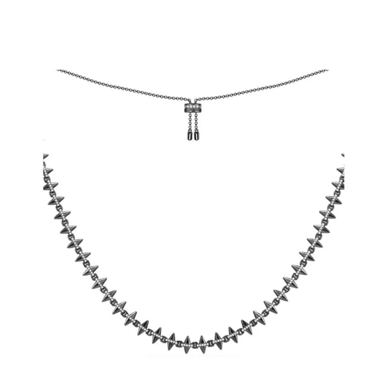 Luxury Solid 925 Sterling Silver Black Grey Spike Rivet Choker Necklace Adjsutable Chain Yellow Gold Women Mana Jewelry | Украшения и