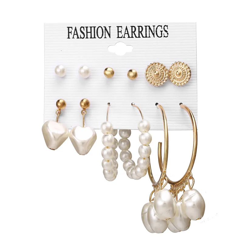 CS5175 17KM Vintage Moon Pearl Stud Earrings Set For Women BOHO Tassel Geometric Heart Twist Earring New DIY Bohemian Jewelry - Окраска металла: CS5175