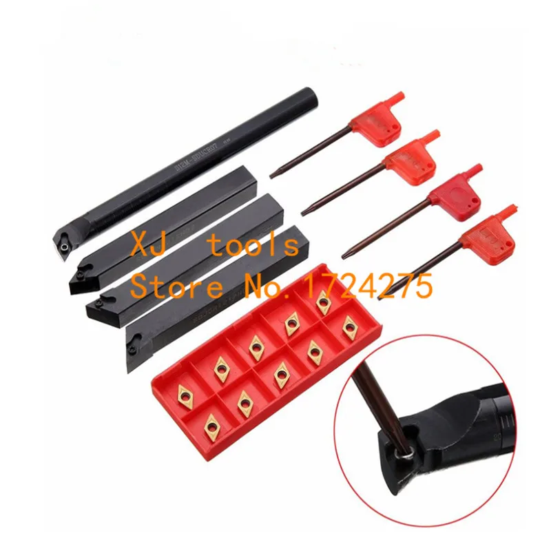 

Карбидные вставные лезвия DCMT07, 10 шт., Набор держателей для токарных инструментов, 4 шт., гаечный ключ для токарных станков