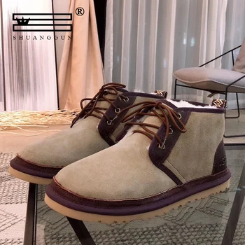 

SHUANGGUN Winter men's snow boots real leather natural wool imported from Australia wool sheepskin Snowman series #260