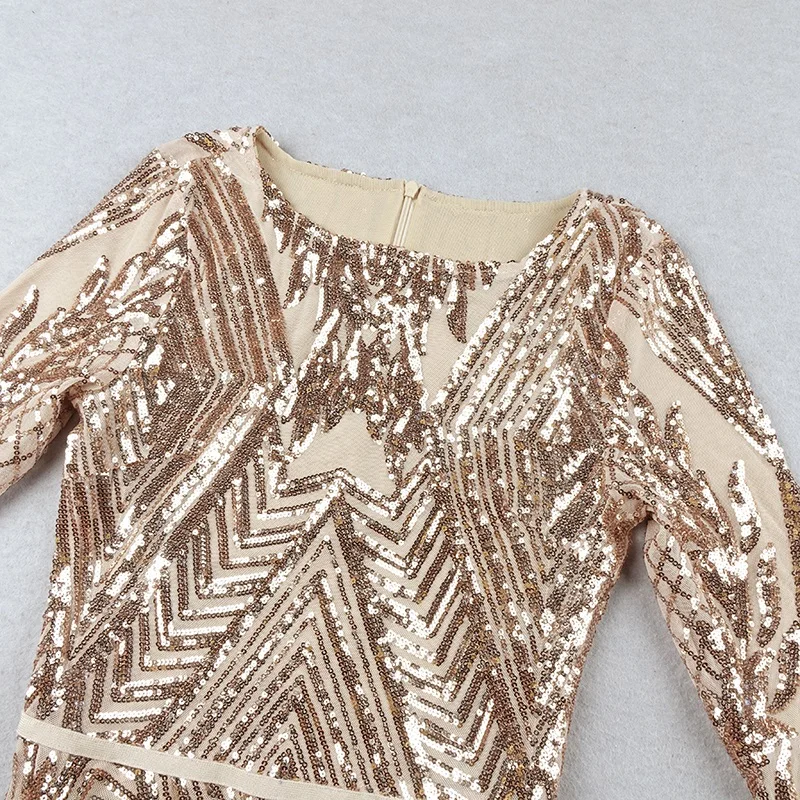 VC женское золотое платье с сеткой с длинными рукавами и блестками Vestidos знаменитостей рождественское вечернее Макси платье